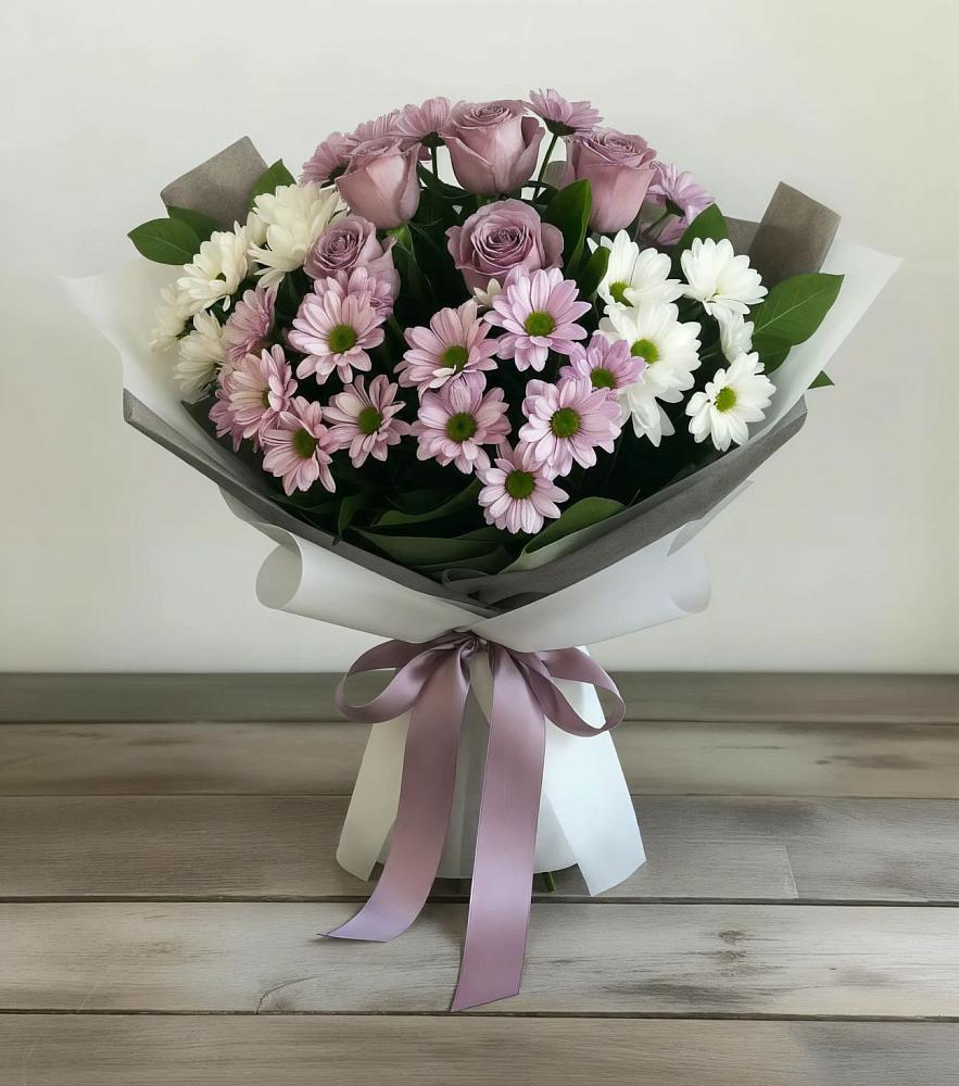 Букет цветов из: Хризантемы и Розы в Большой Ирбе