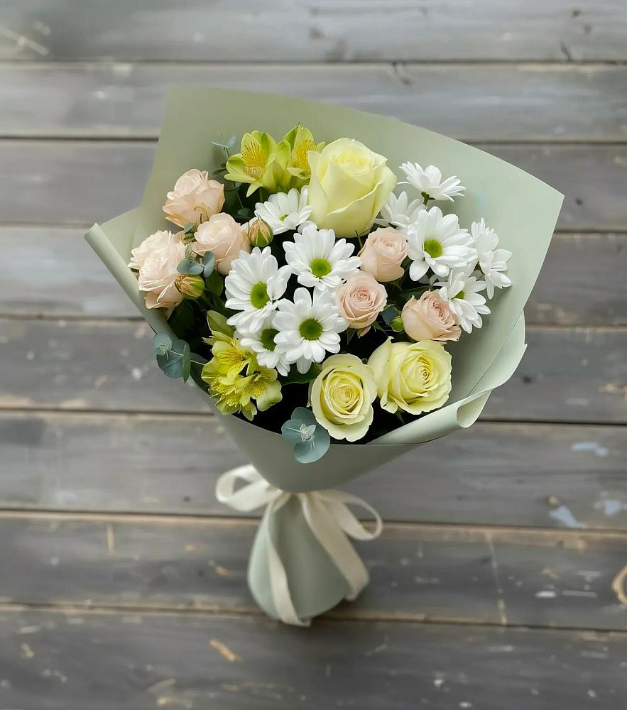 Букет цветов из: Альстромерии, Розы и Хризантемы в Большой Ирбе