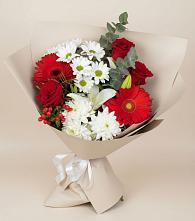 Букет цветов из:  Розы, Хризантемы, Герберы и Лилии в Большой Ирбе