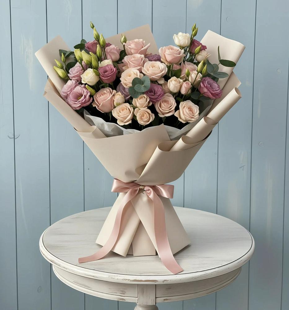 Букет цветов из: Розы и Лизиантусы в Большой Ирбе