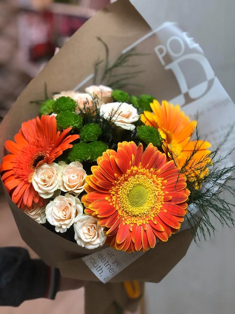 Букет цветов из: Герберы, Хризантемы и Розы в Большой Ирбе
