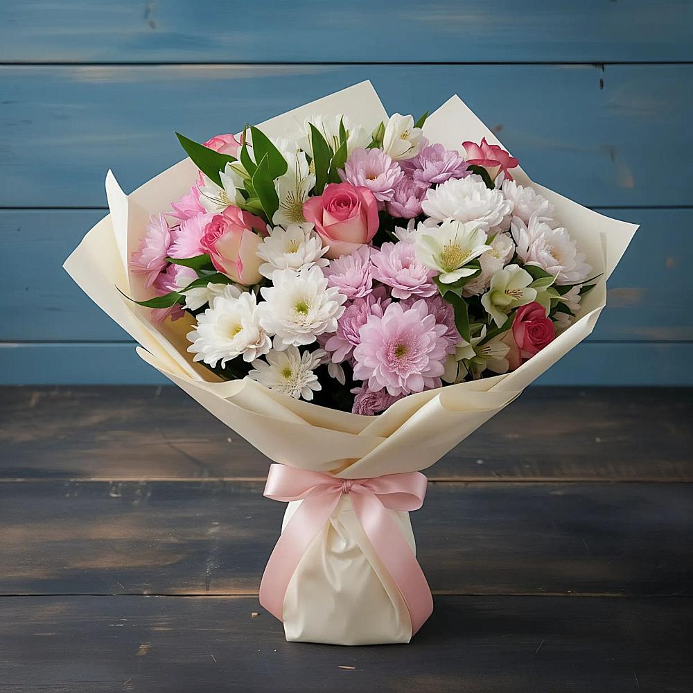 Букет цветов из: Хризантемы, Альстромерии и Розы в Большой Ирбе